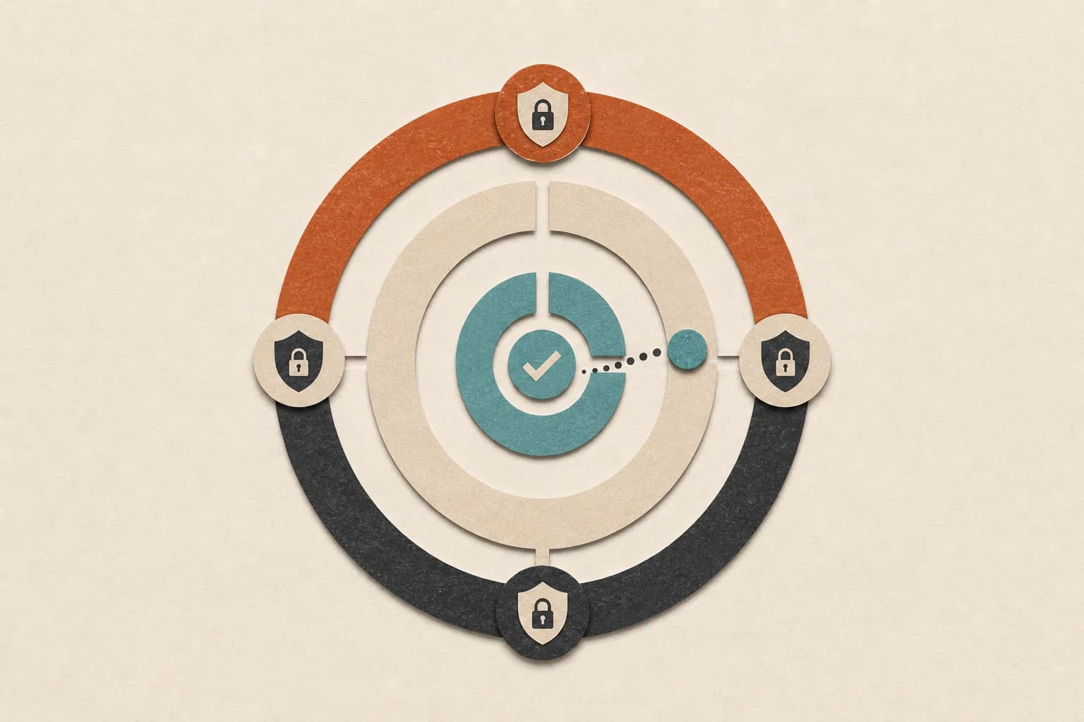Concentric permission rings surround a target, with locks marking the limits of an AI agent's authority.