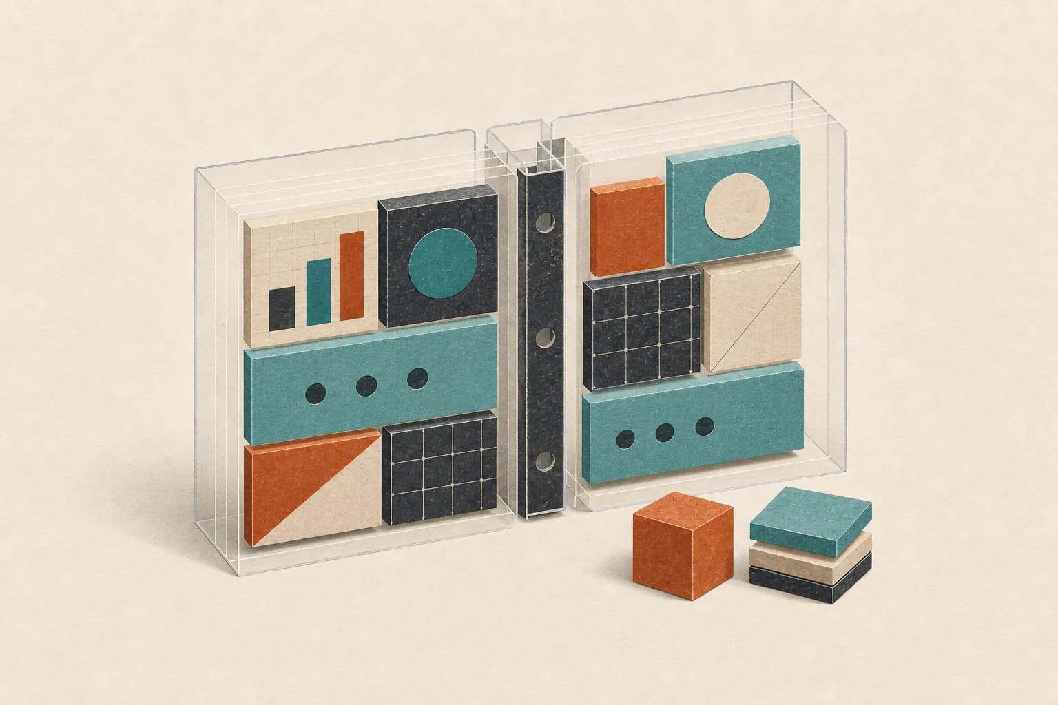 Modular cost blocks sit inside two transparent cases, suggesting the visible and hidden parts of AI agent pricing.